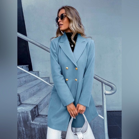 Women’s Double-breasted Wool Coat with Gold-tone Hardware Blue S - Picture 1 of 9